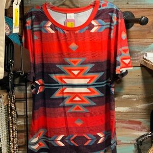 NEW Tribal Print Red and Blue T-Shirt